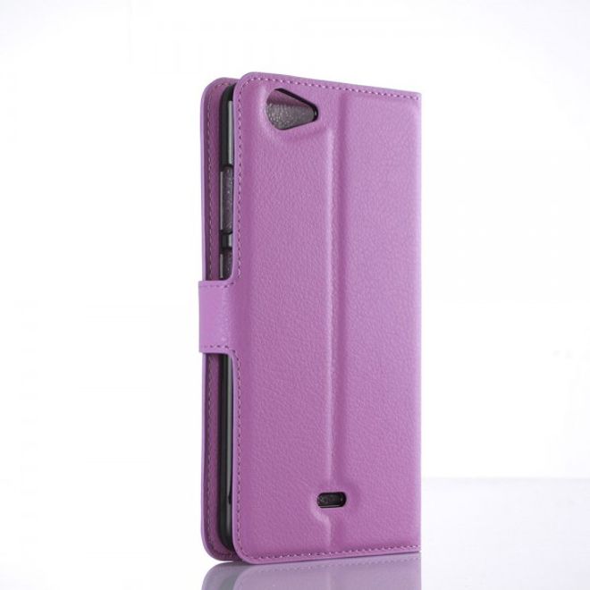 Wiko Pulp Fab 4G Schicke Leder Case Hülle mit Litchitextur und Standfunktion - purpur