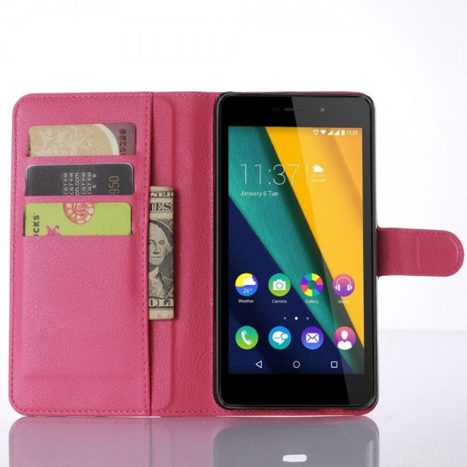 Wiko Pulp Fab 4G Schicke Leder Case Hülle mit Litchitextur und Standfunktion - rosa