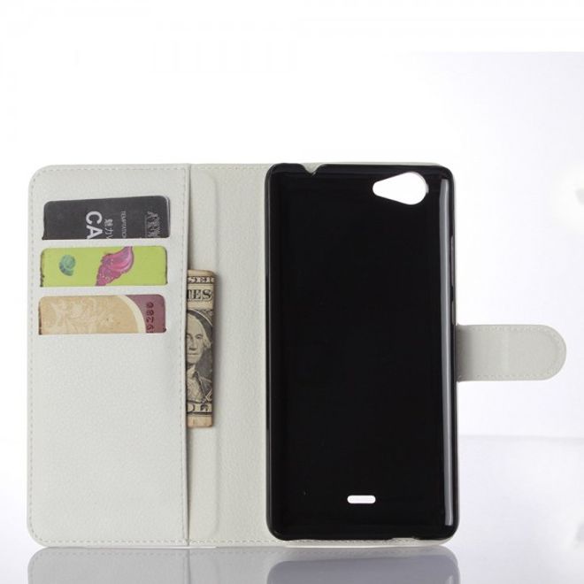 Wiko Pulp Fab 4G Schicke Leder Case Hülle mit Litchitextur und Standfunktion - weiss