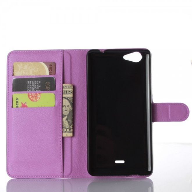 Wiko Pulp Fab 4G Schicke Leder Case Hülle mit Litchitextur und Standfunktion - purpur