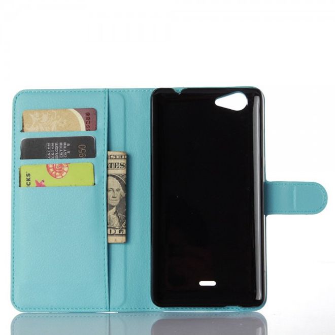 Wiko Pulp Fab 4G Schicke Leder Case Hülle mit Litchitextur und Standfunktion - blau