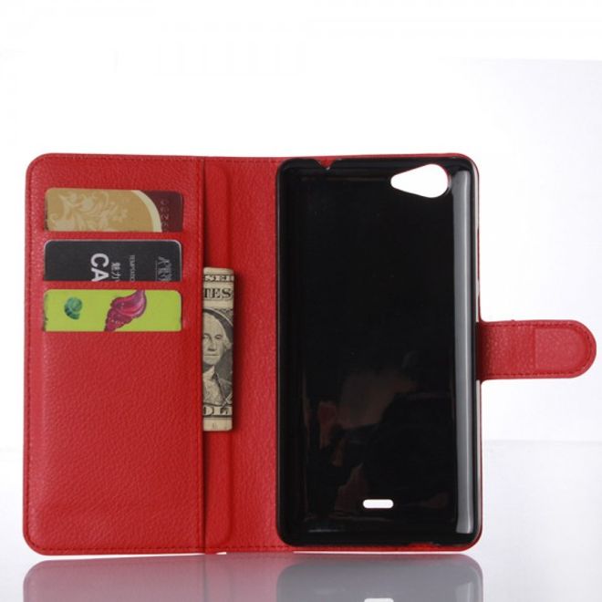 Wiko Pulp Fab 4G Schicke Leder Case Hülle mit Litchitextur und Standfunktion - rot