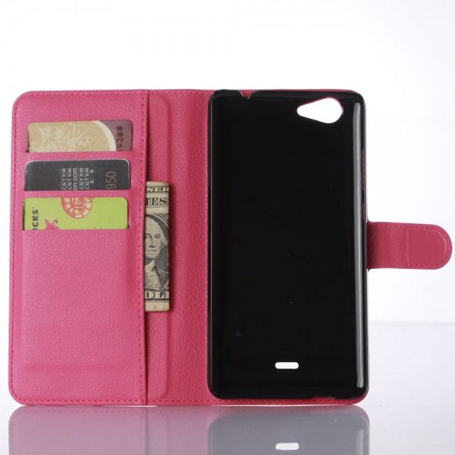 Wiko Pulp Fab 4G Schicke Leder Case Hülle mit Litchitextur und Standfunktion - rosa