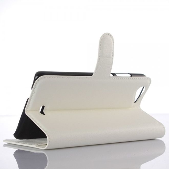 Wiko Pulp Fab 4G Schicke Leder Case Hülle mit Litchitextur und Standfunktion - weiss