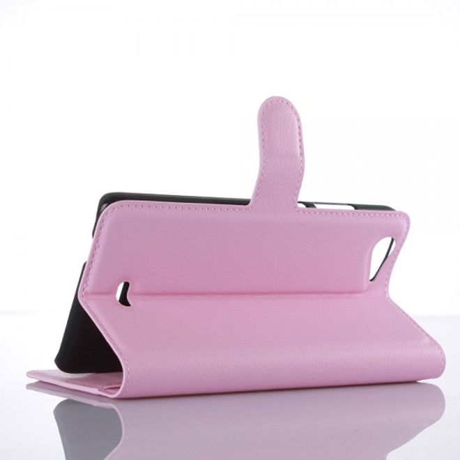 Wiko Pulp Fab 4G Schicke Leder Case Hülle mit Litchitextur und Standfunktion - pink