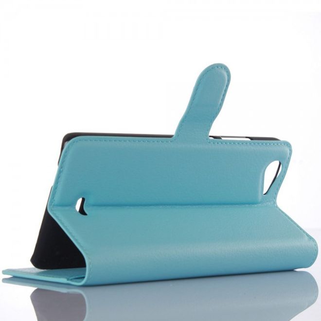 Wiko Pulp Fab 4G Schicke Leder Case Hülle mit Litchitextur und Standfunktion - blau