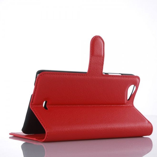 Wiko Pulp Fab 4G Schicke Leder Case Hülle mit Litchitextur und Standfunktion - rot