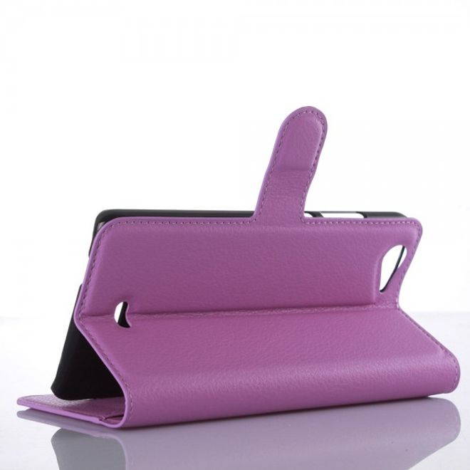 Wiko Pulp Fab 4G Schicke Leder Case Hülle mit Litchitextur und Standfunktion - purpur