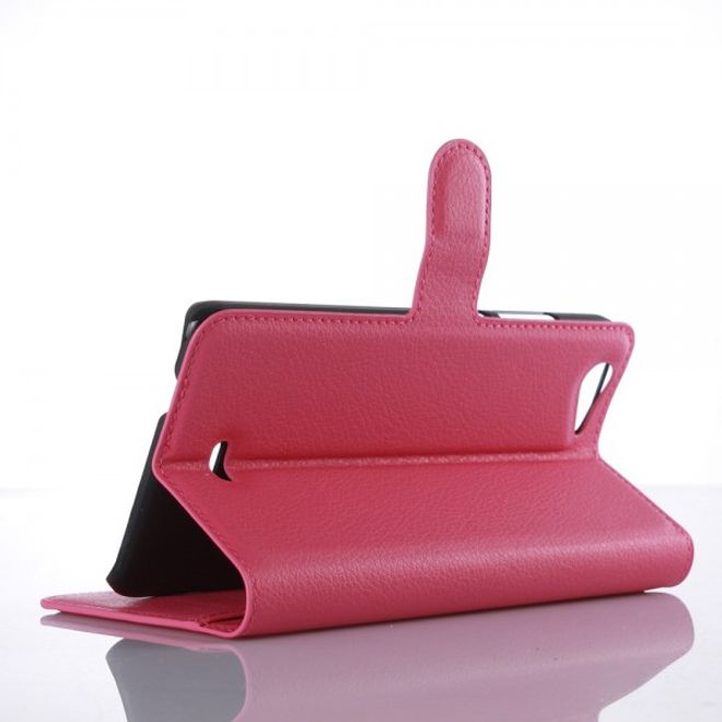 Wiko Pulp Fab 4G Schicke Leder Case Hülle mit Litchitextur und Standfunktion - rosa
