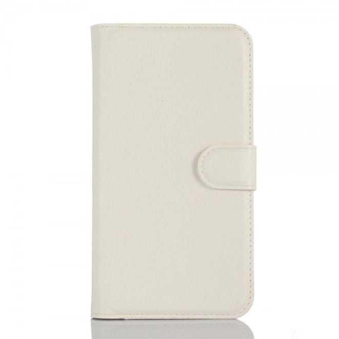 Wiko Pulp Fab 4G Schicke Leder Case Hülle mit Litchitextur und Standfunktion - weiss