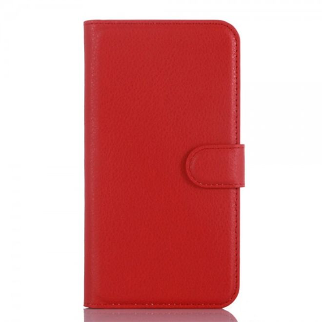 Wiko Pulp Fab 4G Schicke Leder Case Hülle mit Litchitextur und Standfunktion - rot