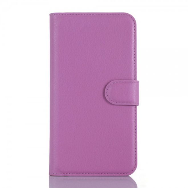 Wiko Pulp Fab 4G Schicke Leder Case Hülle mit Litchitextur und Standfunktion - purpur
