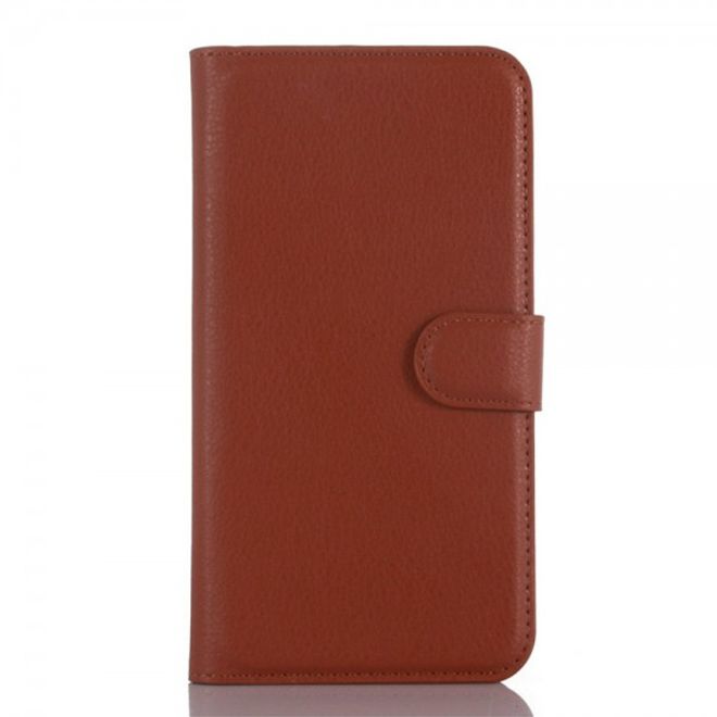 Wiko Pulp Fab 4G Schicke Leder Case Hülle mit Litchitextur und Standfunktion - braun