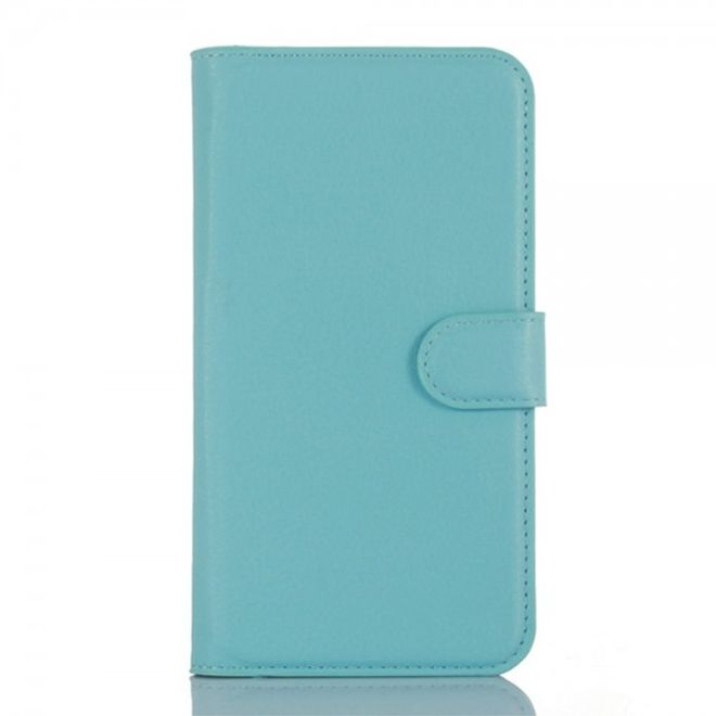 Wiko Pulp Fab 4G Schicke Leder Case Hülle mit Litchitextur und Standfunktion - blau