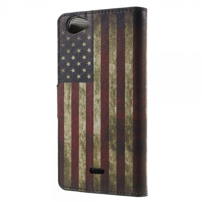 Wiko Rainbow Jam Leder Case Hülle mit USA Flagge retro-style