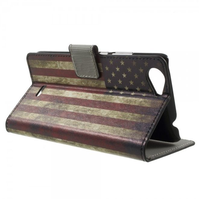 Wiko Rainbow Jam Leder Case Hülle mit USA Flagge retro-style