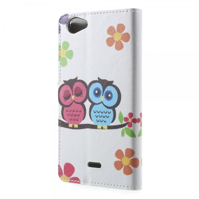 Wiko Rainbow Jam Leder Case Hülle mit verliebtem Eulenpärchen