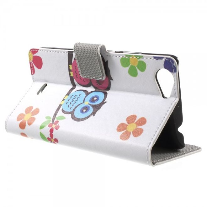 Wiko Rainbow Jam Leder Case Hülle mit verliebtem Eulenpärchen