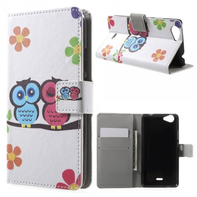 Wiko Rainbow Jam Leder Case Hülle mit verliebtem Eulenpärchen