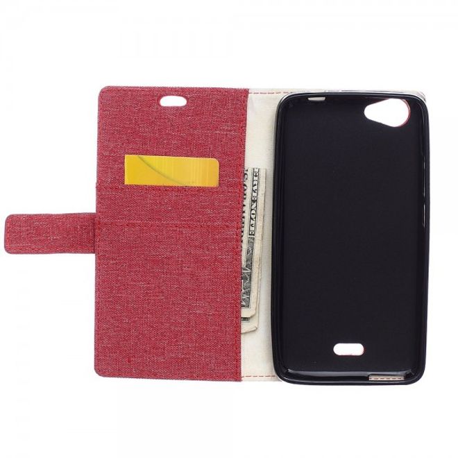 Wiko Rainbow Jam Leder Cover Case mit stoffartiger Textur - rot