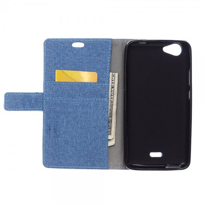 Wiko Rainbow Jam Leder Cover Case mit stoffartiger Textur - hellblau