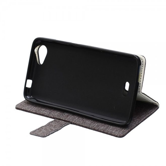 Wiko Rainbow Jam Leder Cover Case mit stoffartiger Textur - grau