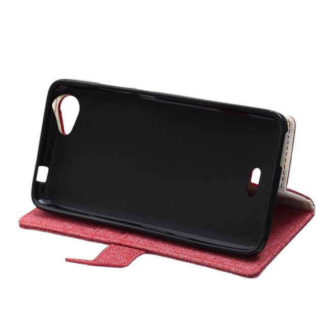 Wiko Rainbow Jam Leder Cover Case mit stoffartiger Textur - rot