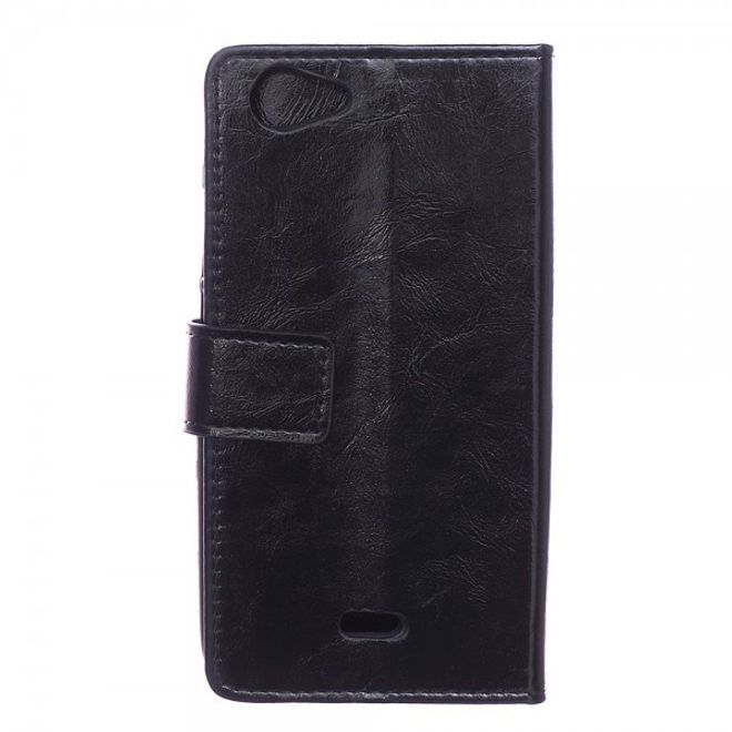 Wiko Rainbow Jam Schicke Crazy Horse Leder Case Hülle mit Standfunktion - schwarz
