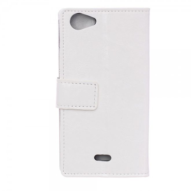 Wiko Rainbow Jam Schicke Crazy Horse Leder Case Hülle mit Standfunktion - weiss