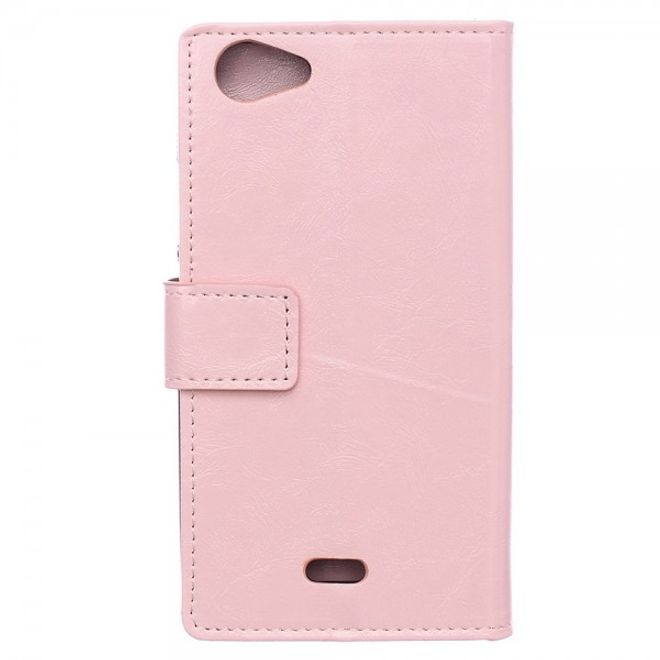 Wiko Rainbow Jam Schicke Crazy Horse Leder Case Hülle mit Standfunktion - pink