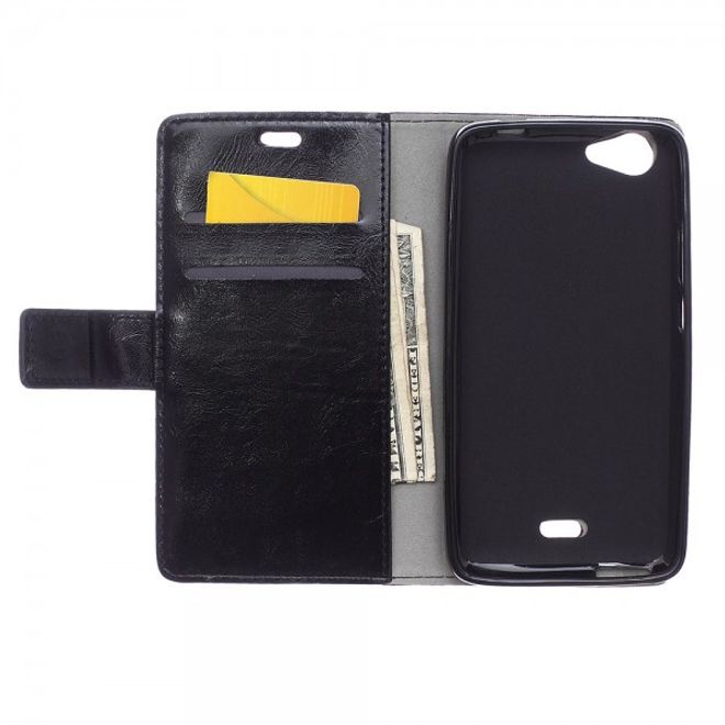 Wiko Rainbow Jam Schicke Crazy Horse Leder Case Hülle mit Standfunktion - schwarz