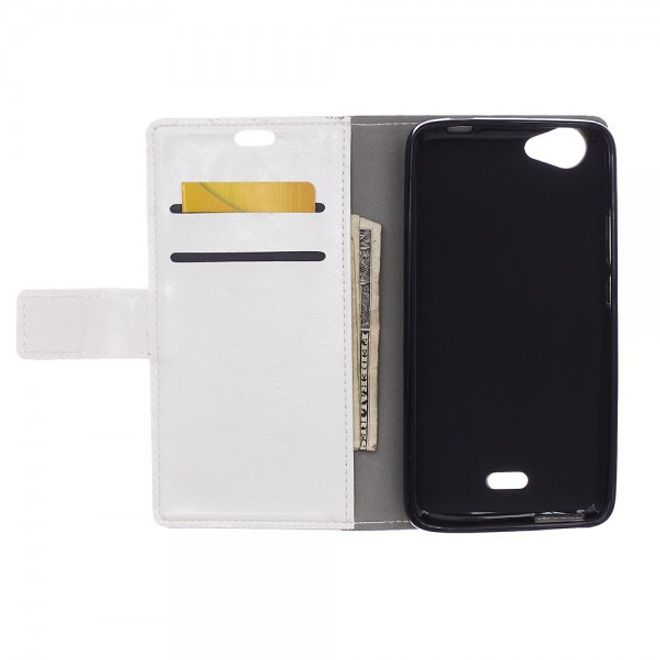 Wiko Rainbow Jam Schicke Crazy Horse Leder Case Hülle mit Standfunktion - weiss