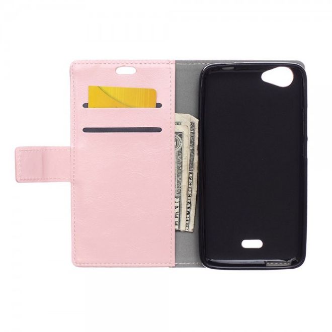 Wiko Rainbow Jam Schicke Crazy Horse Leder Case Hülle mit Standfunktion - pink