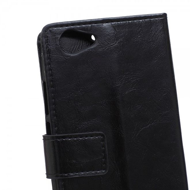 Wiko Rainbow Jam Schicke Crazy Horse Leder Case Hülle mit Standfunktion - schwarz
