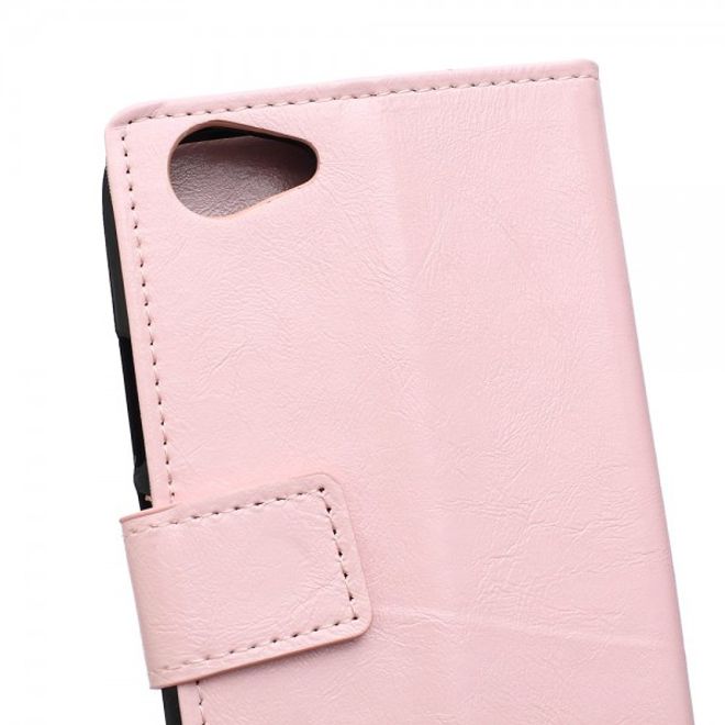Wiko Rainbow Jam Schicke Crazy Horse Leder Case Hülle mit Standfunktion - pink