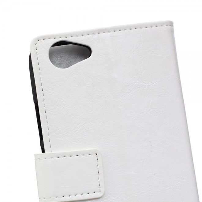 Wiko Rainbow Jam Schicke Crazy Horse Leder Case Hülle mit Standfunktion - weiss