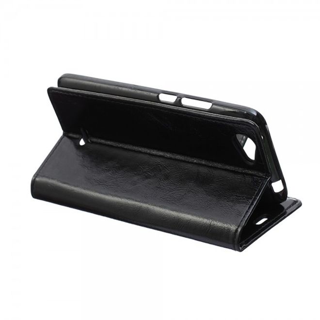 Wiko Rainbow Jam Schicke Crazy Horse Leder Case Hülle mit Standfunktion - schwarz