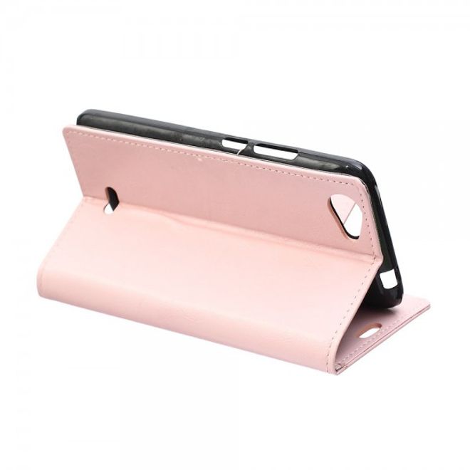 Wiko Rainbow Jam Schicke Crazy Horse Leder Case Hülle mit Standfunktion - pink