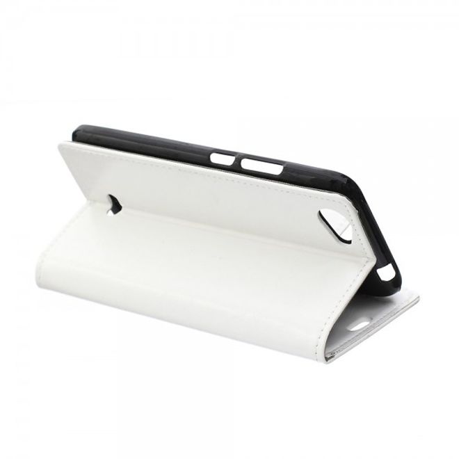 Wiko Rainbow Jam Schicke Crazy Horse Leder Case Hülle mit Standfunktion - weiss