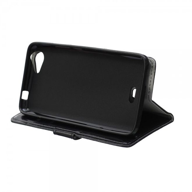 Wiko Rainbow Jam Schicke Crazy Horse Leder Case Hülle mit Standfunktion - schwarz
