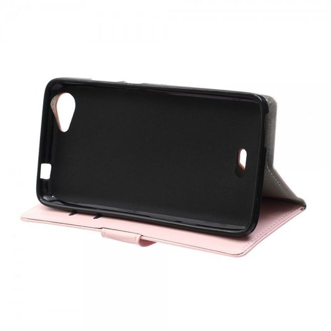 Wiko Rainbow Jam Schicke Crazy Horse Leder Case Hülle mit Standfunktion - pink