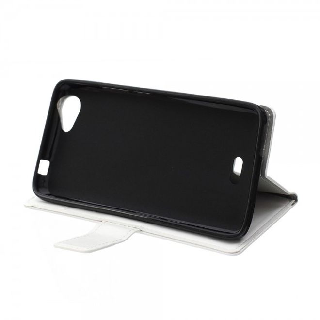 Wiko Rainbow Jam Schicke Crazy Horse Leder Case Hülle mit Standfunktion - weiss
