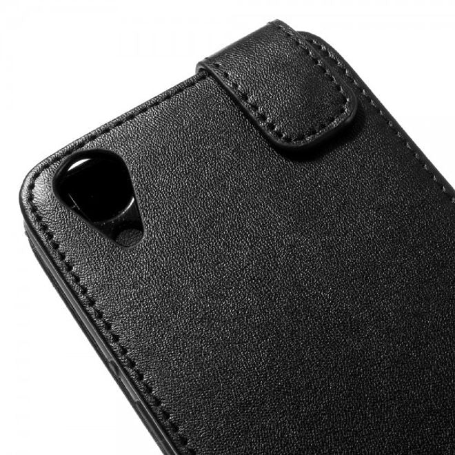 Wiko Rainbow Lite 4G Leder Case Hülle vertikal - schwarz