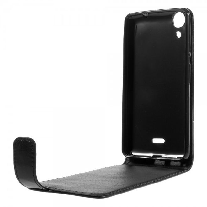 Wiko Rainbow Lite 4G Leder Case Hülle vertikal - schwarz