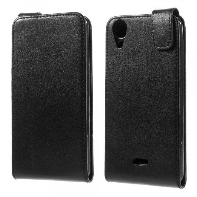 Wiko Rainbow Lite 4G Leder Case Hülle vertikal - schwarz