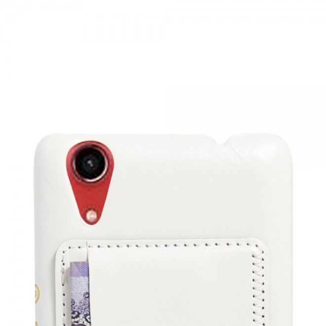 Wiko Rainbow Lite Klassische Retro Hart Plastik Case Hülle mit lederartigem Überzug - weiss