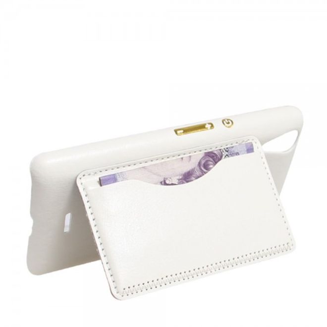 Wiko Rainbow Lite Klassische Retro Hart Plastik Case Hülle mit lederartigem Überzug - weiss