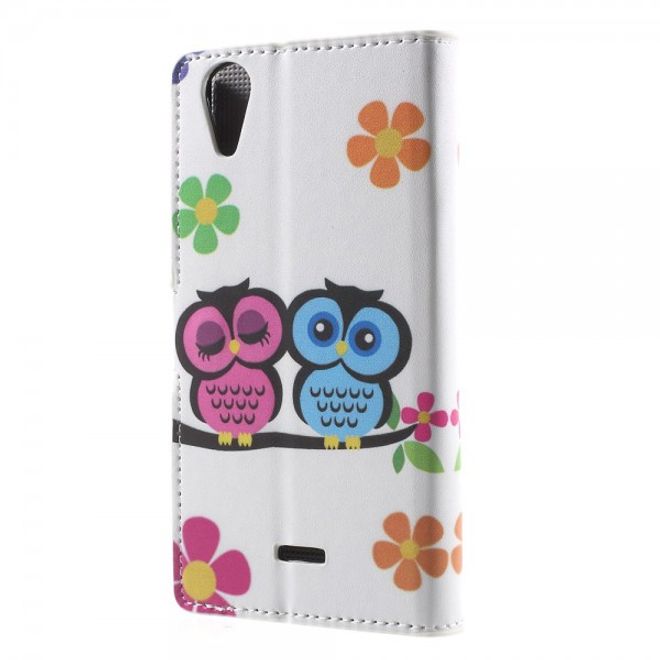 Wiko Rainbow Lite Leder Cover Hülle mit verliebtem Eulenpärchen