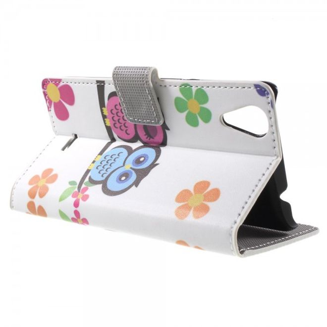 Wiko Rainbow Lite Leder Cover Hülle mit verliebtem Eulenpärchen