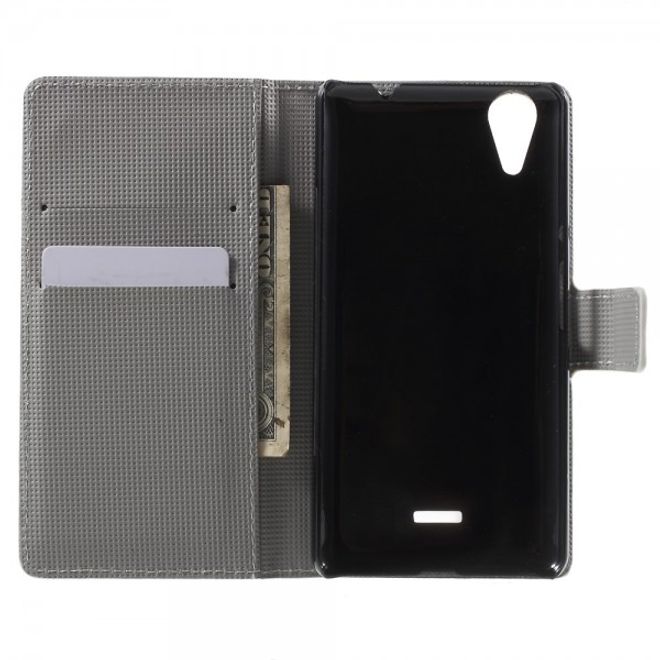 Wiko Rainbow Lite Leder Cover Hülle mit verliebtem Eulenpärchen